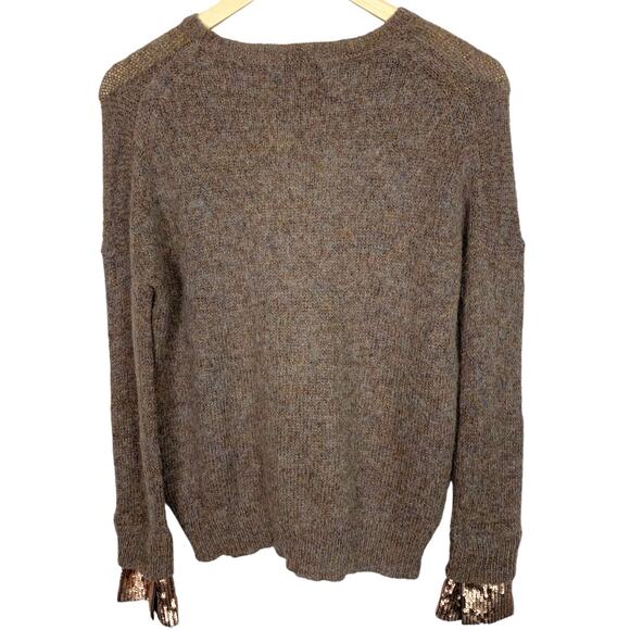 J Crew Womens XS Brown Mohair Wool Blend Crew Neck Sequin Cuff Sweater - Picture 2 of 10